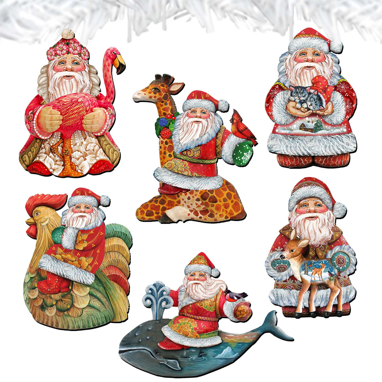 Santa Decorative Wooden Clip-on Ornaments Set of 6 by G. Debrekht - Christmas Decor - 8090131C-S6