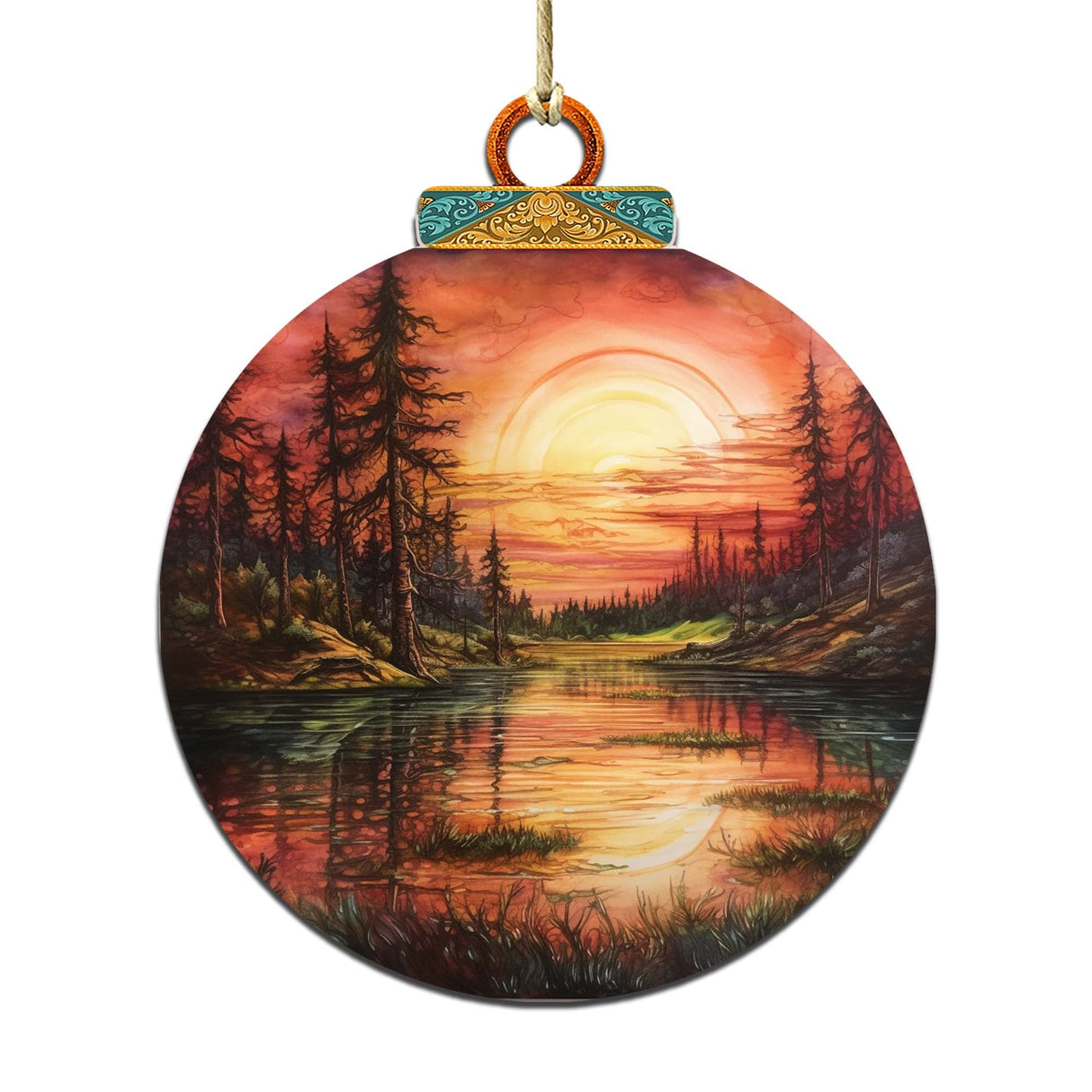 Adornos de madera "Atardecer rojo en Alaska" de G.Debrekht - Decoración navideña con temática de vida silvestre - 870077