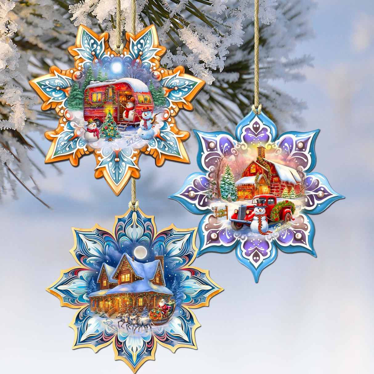 Waiting for Christmas Snowflake Wooden Ornaments Set of 3 by G. Debrekht - Christmas Decor - 8090150-S3