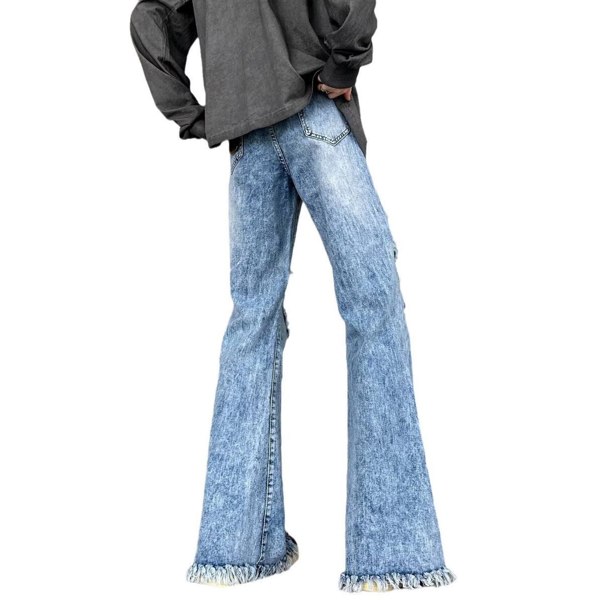 Retro Make Old Ripped Slim-fit Blue Jeans - Lootquake