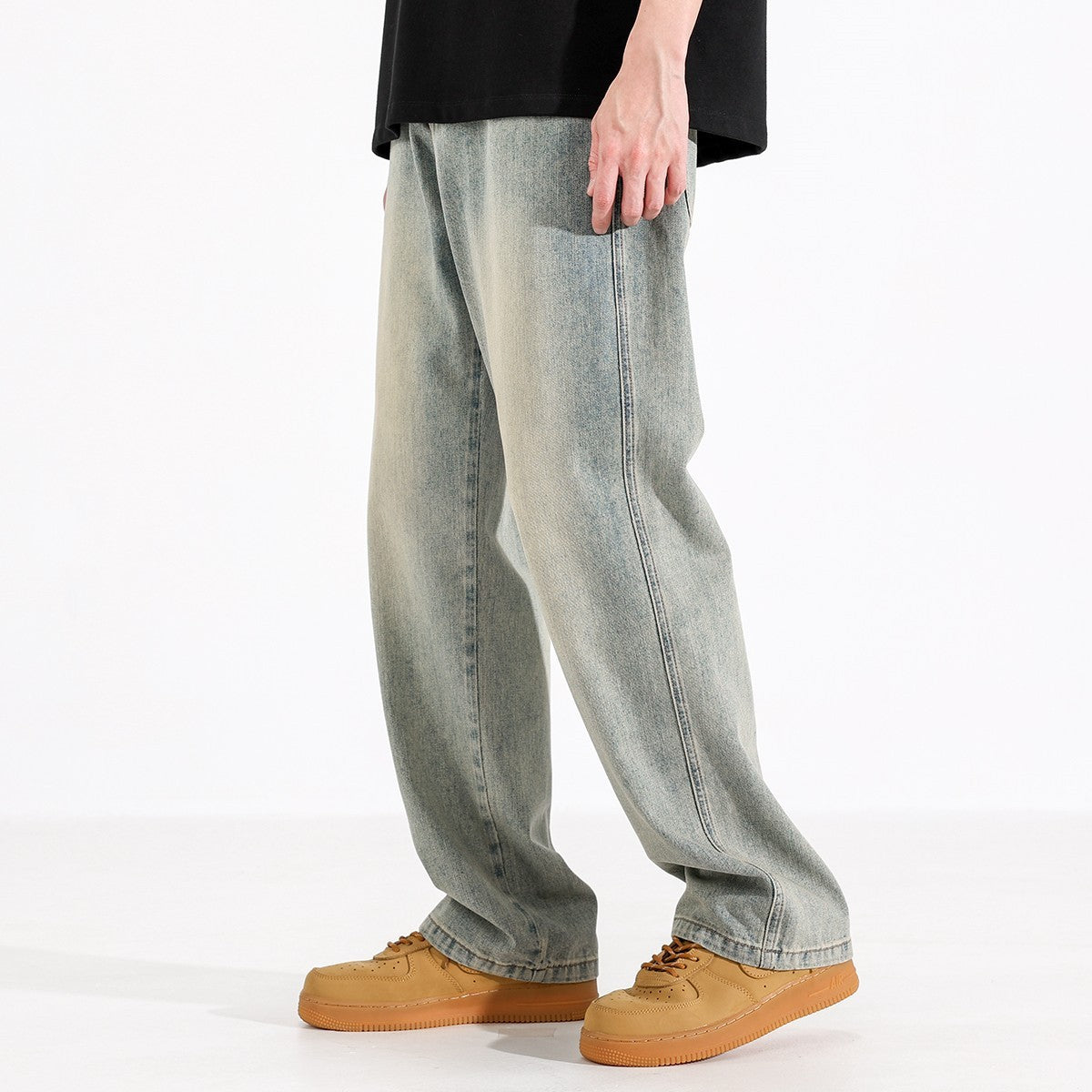 Yellow Mud Dyed Straight Jeans For Men - Lootquake