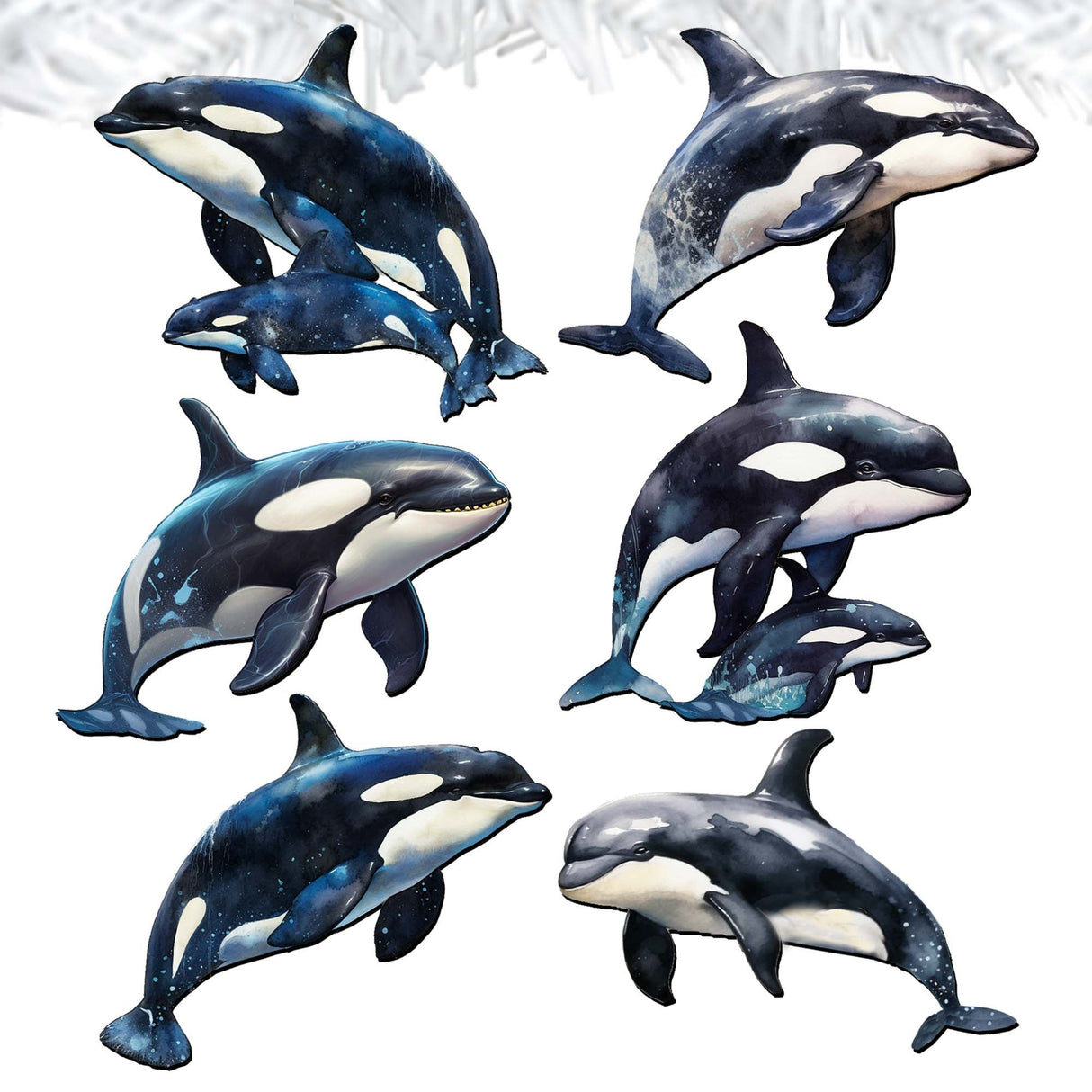 Juego de 6 adornos decorativos de madera con forma de orcas majestuosas, de G. Debrekht - Decoración de vida silvestre - 8090102C-S6