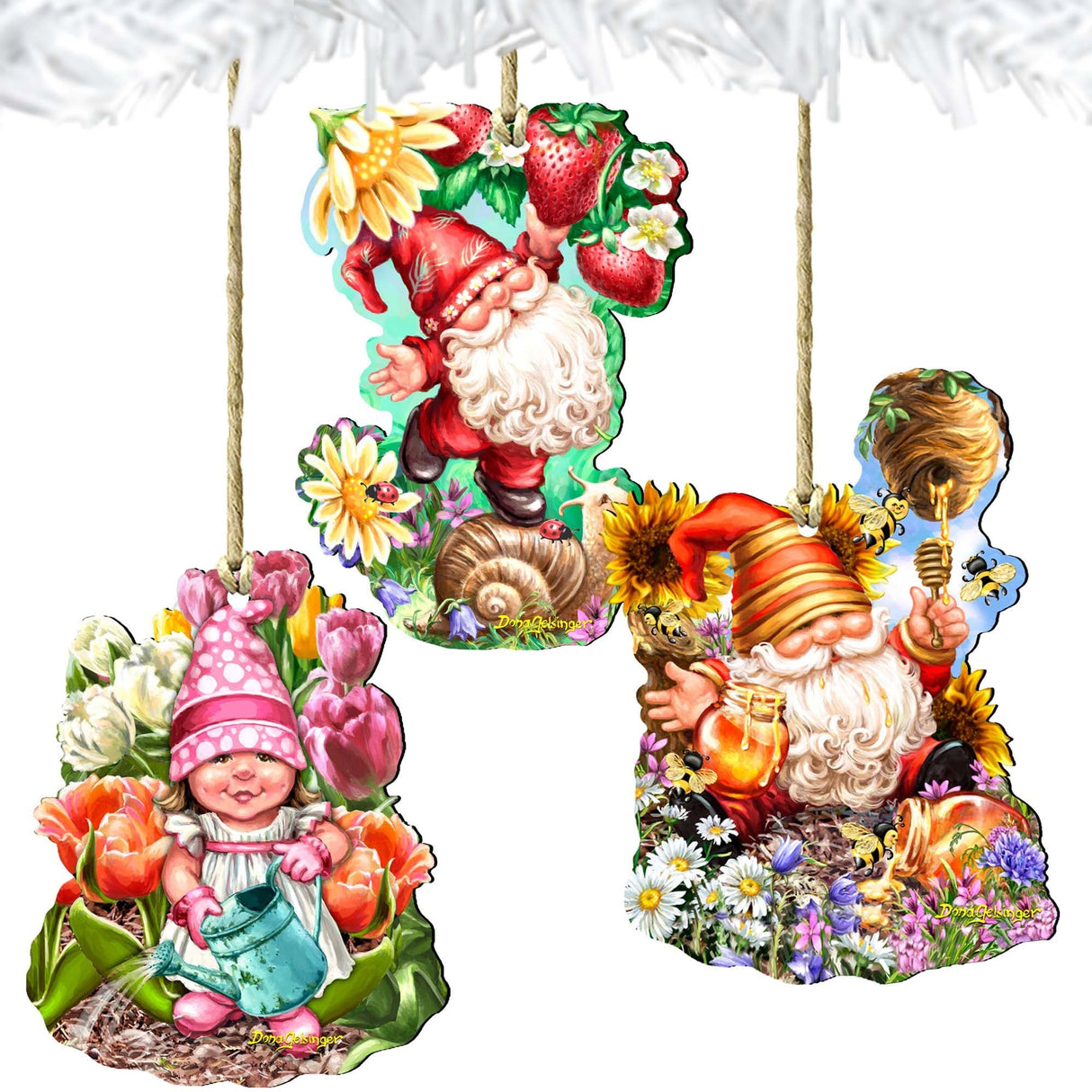 Juego de 3 adornos de madera de gnomos de Gelsinger - Decoración navideña de Papá Noel y muñeco de nieve - 8461060-S3-DG