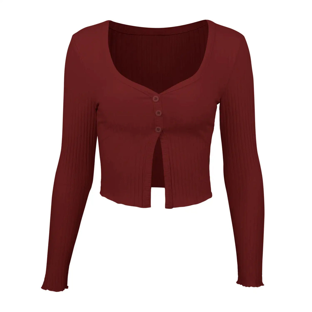 Long Sleeved Crop Cardigan Top Sexy Button Knit T-shirt - Lootquake