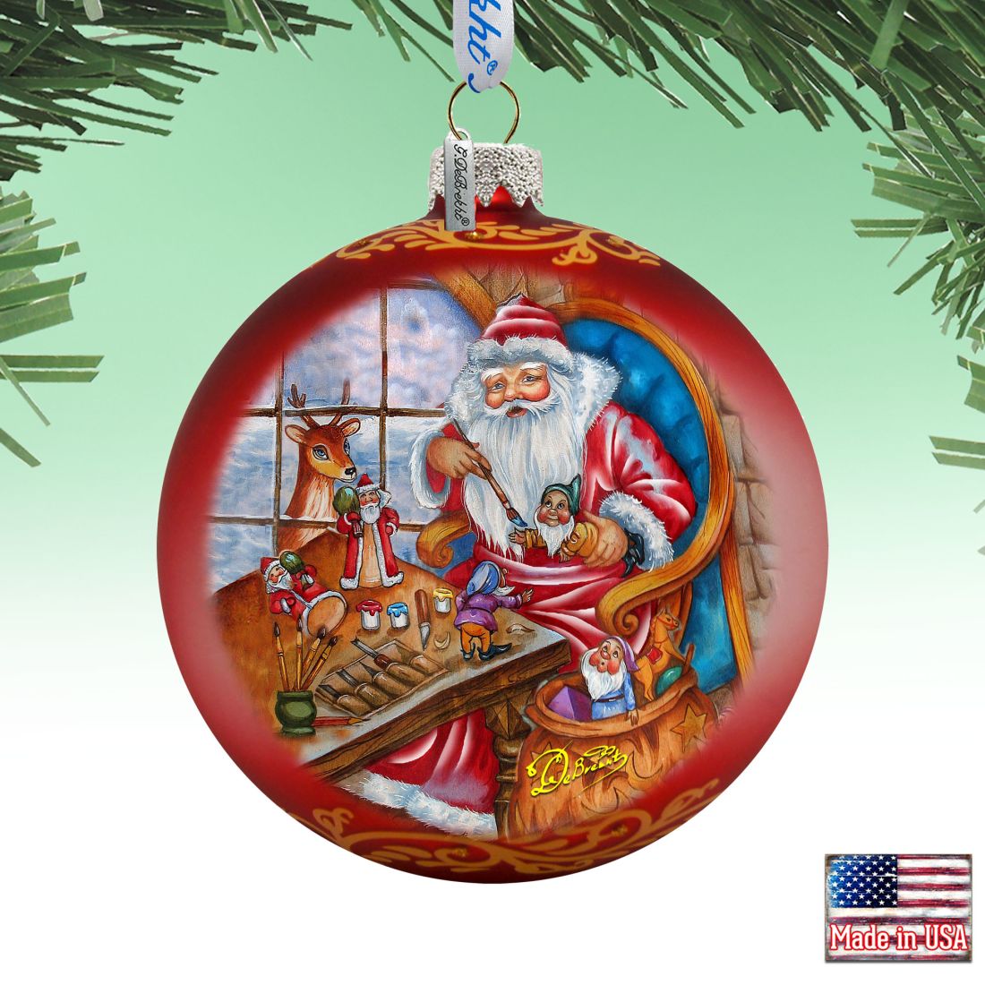 Santa Atelier Glass Ornament Limited Edition by G. DeBrekht - Christmas Santa Snowman Decor - 73903