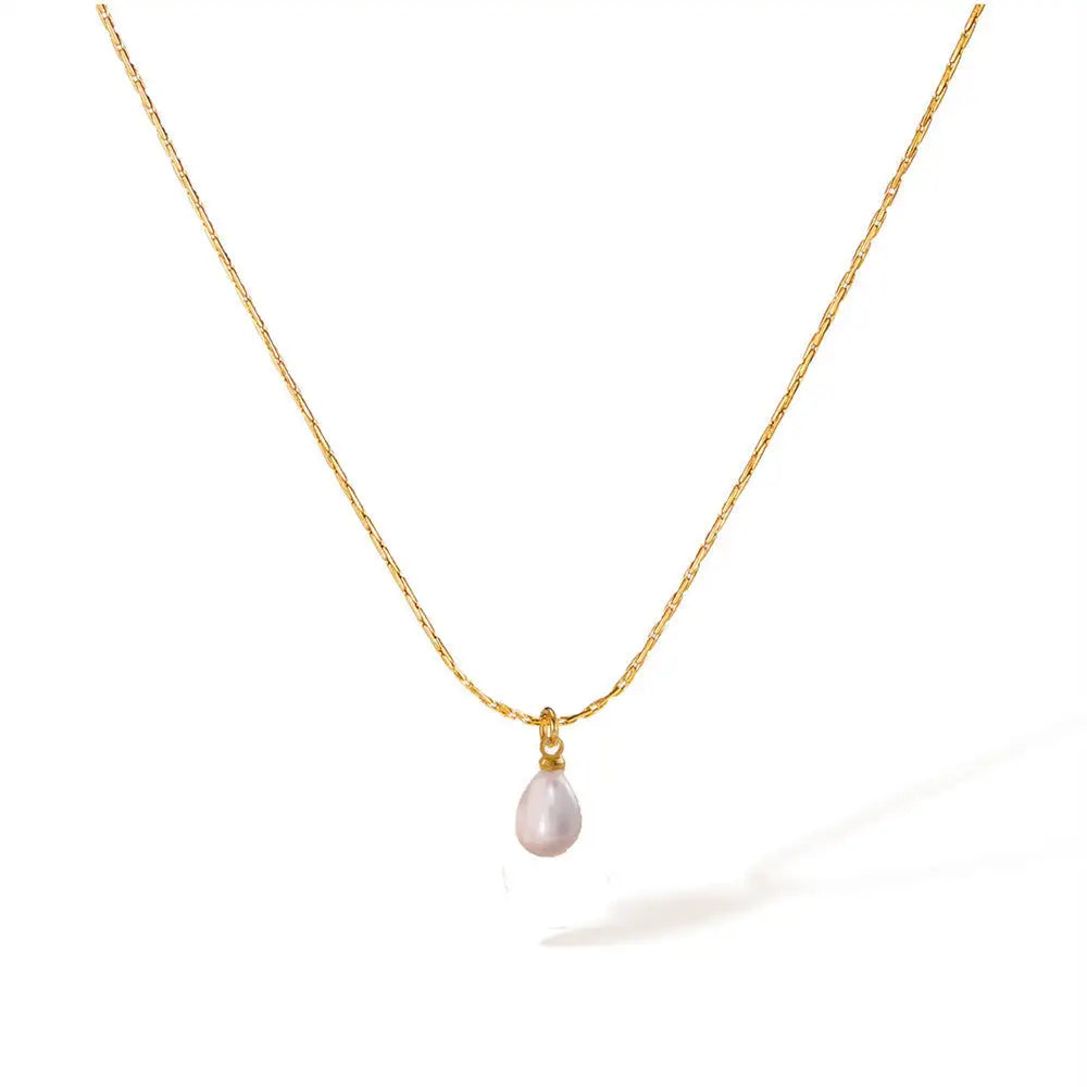 Small Water Drop Shape Pearl Pendant Necklace And Earrings Suite Women - Lootquake