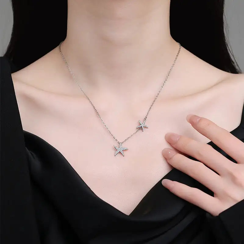 Double Starfish Full Diamond Necklace Female Fashion Special-interest - Lootquake