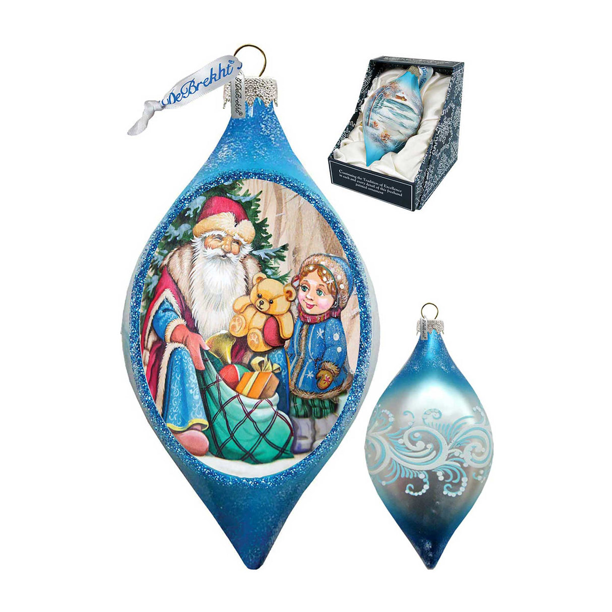 Adorno de cristal con forma de bolsa de juguetes de G. DeBrekht - Decoración navideña de Papá Noel y muñeco de nieve - 757-024