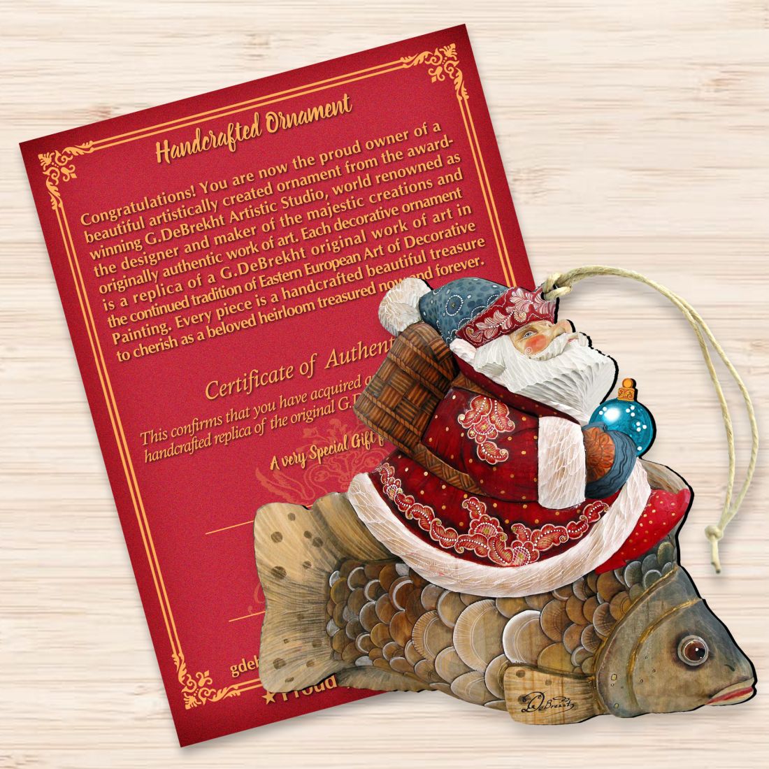 Goldfish Santa Wooden Ornaments by G. DeBrekht - Christmas Santa Snowman Decor - 8121635