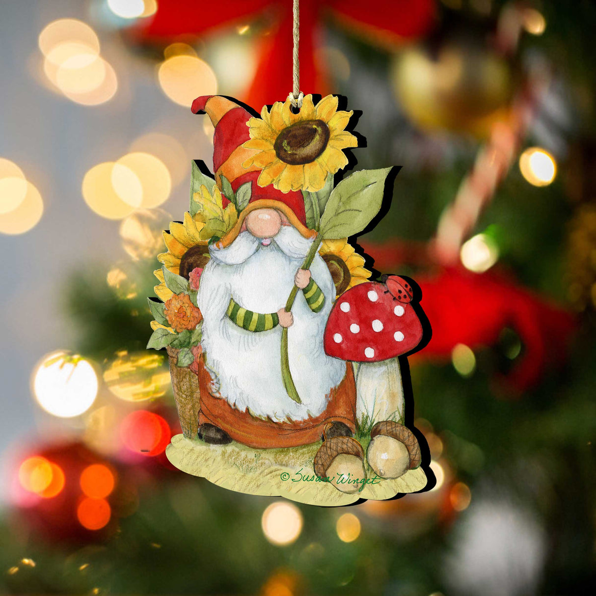 Fall Decoration Harvest Gnome Sunflower Gnome Handmade Gift Autumn Adornment Wooden Ornament by Susan Winget - 8471206-SW