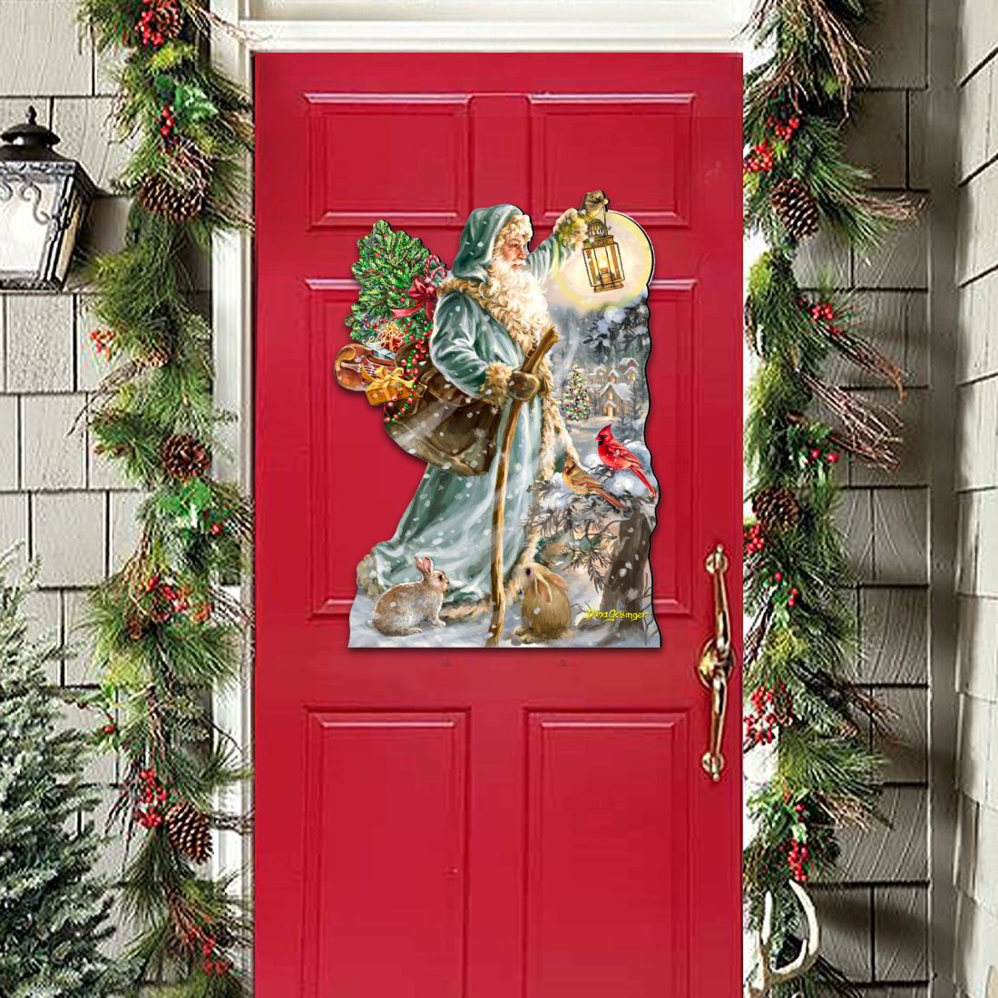 Decoración navideña para puerta con San Nicolás de D. Gelsinger - Decoración navideña con Papá Noel y muñeco de nieve - 8461067H-DG