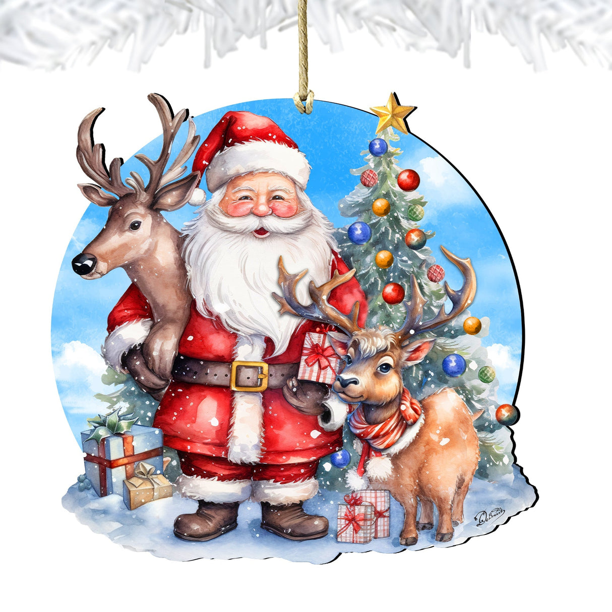 Adornos de madera de Papá Noel con reno de G. Debrekht. Decoración navideña de Papá Noel y muñeco de nieve - 8611032