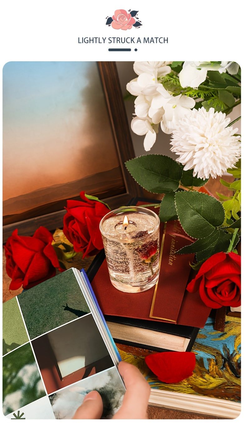Vela perfumada de gelatina de rosa para aromaterapia, ambiente romántico, ideal para cumpleaños, San Valentín, aniversarios, Acción de Gracias y Navidad. 1 unidad, cera de soja en frasco de vidrio.