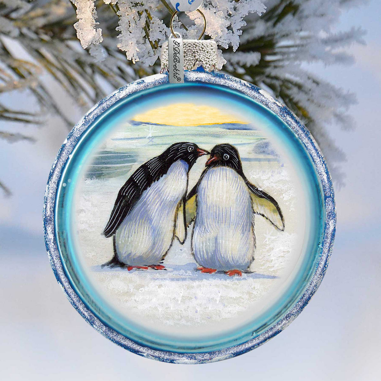 Adorno de cristal con pingüinos de G. DeBrekht - Decoración navideña con temática de vida silvestre - 764-015