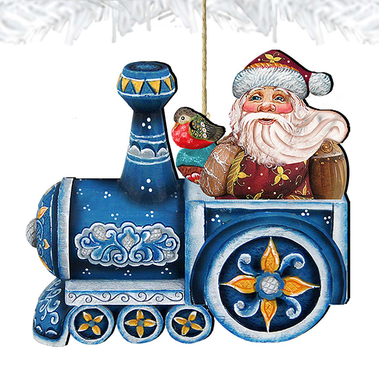 Adornos de madera de Papá Noel en tren de G. DeBrekht - Decoración navideña de muñeco de nieve de Papá Noel - 8129211