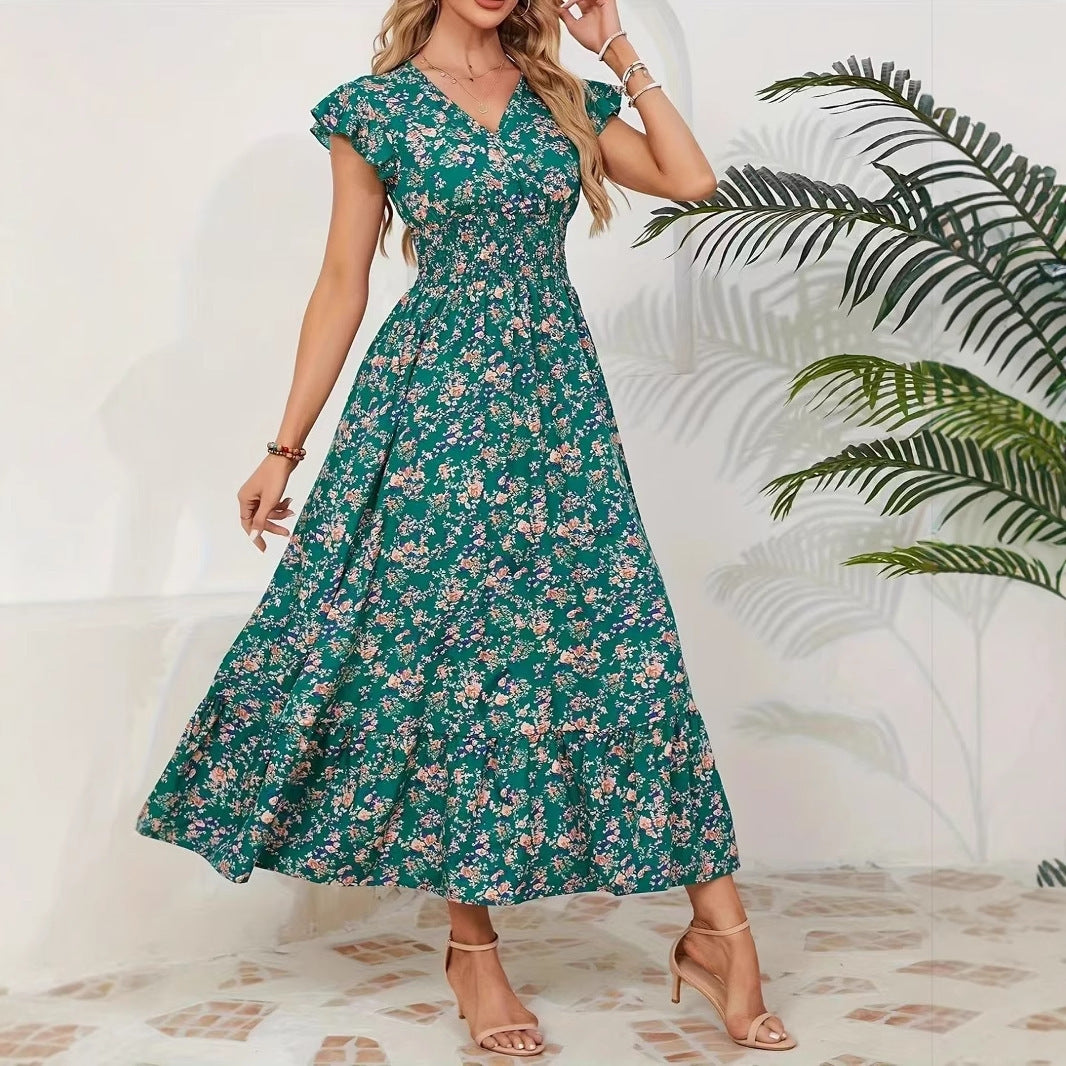 Vestido floral de moda con cintura y mangas largas