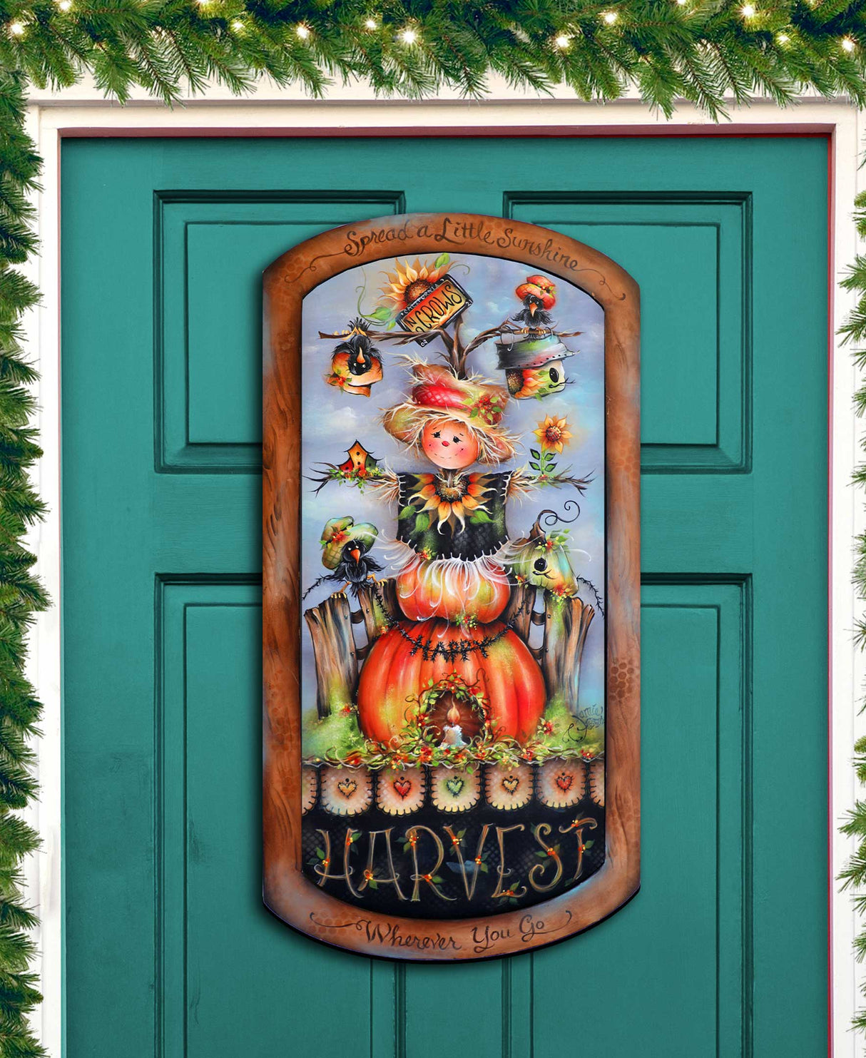 Harvest Pumpkin Scarecrow Holiday Door Decor by Jamie Mills-Price - Thanksgiving Decor - 8611075H-MP