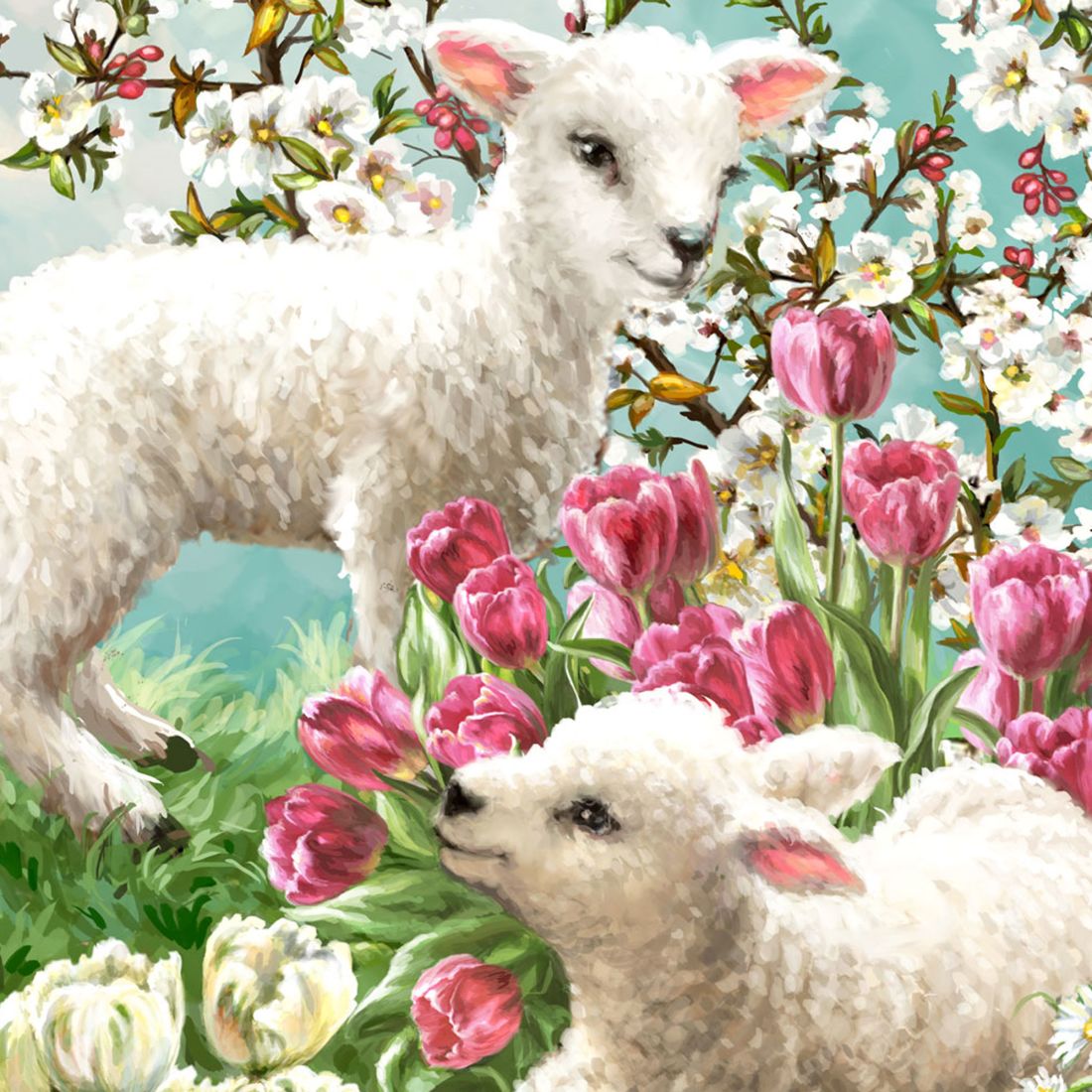 Easter Lambs Wooden Wall Art by D. Gelsinger - Easter Spring Decor - 95673B-DG