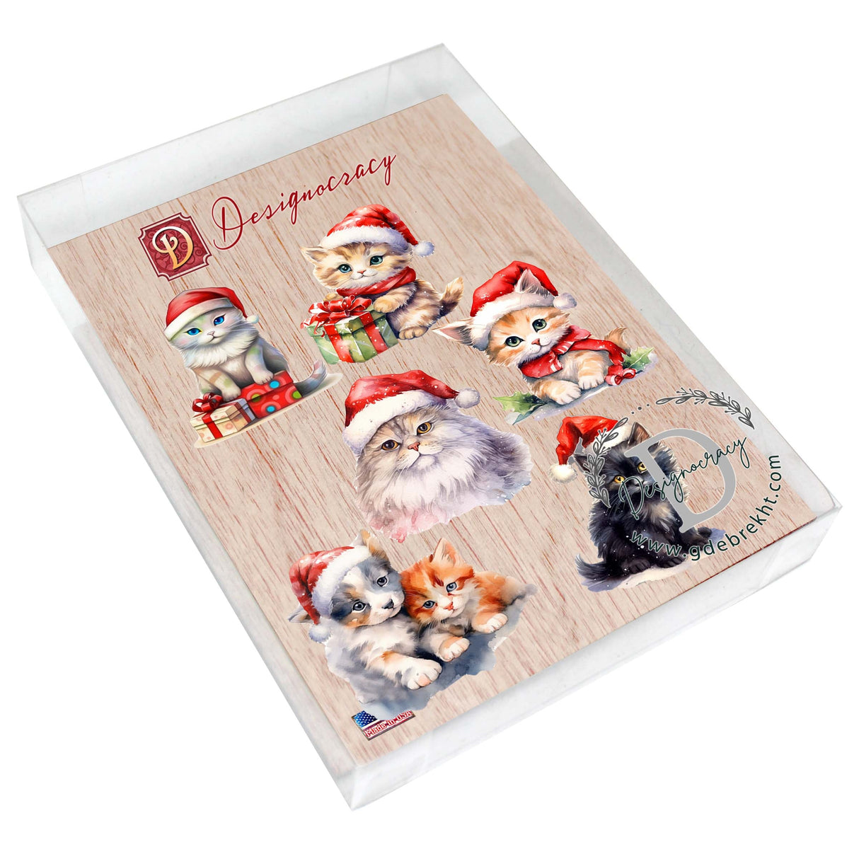 Christmas Cats Decorative Wooden Magnets Set of 6 by G. Debrekht - Pets Dog and Cat Decor - 8090016G-S6