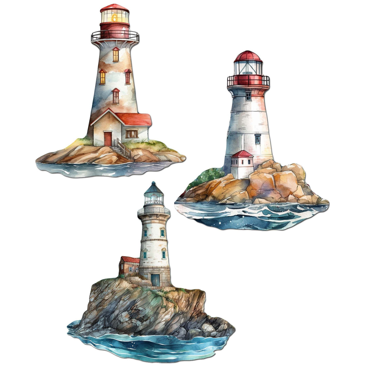 Lighthouse Decorative Wooden Clip-on Ornaments Set of 3 by G. Debrekht - Coastal Decor - 8091022C-S3