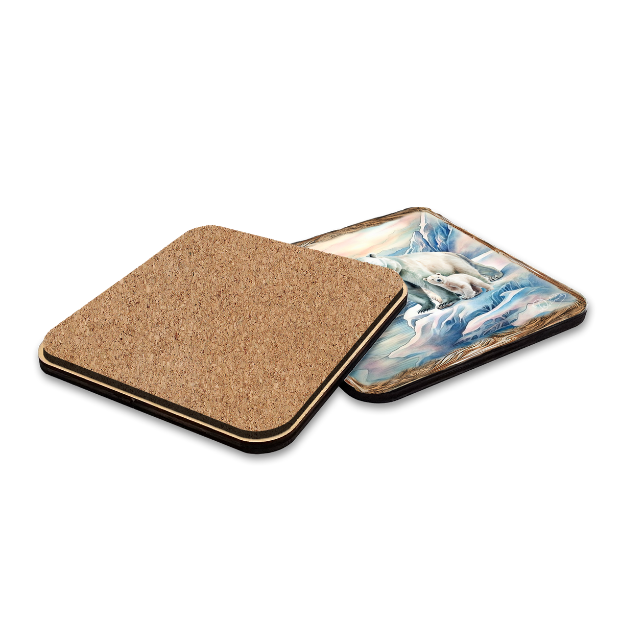 Juego de 7 manteles individuales y posavasos de corcho de madera con diseño de oso polar de Nature Wonders Nature Wildlife Decor - 85404C-S7