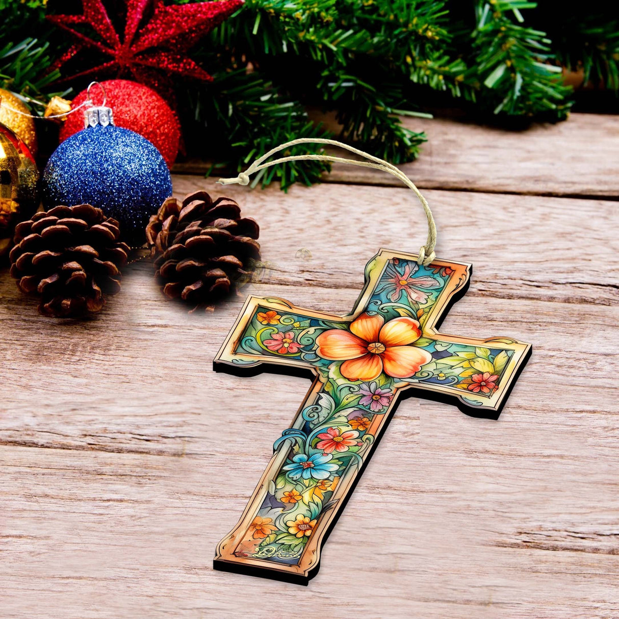 Blossom Cross Wooden Ornaments by G. DeBrekht Easter Spring Decor - 8688165