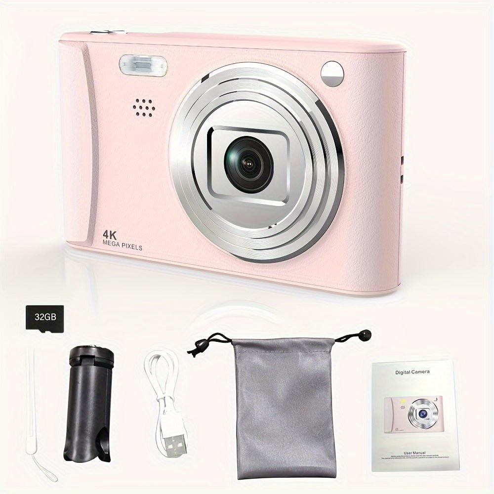 Cámara digital HD de 1080P con zoom digital de 8x para vlogs, pantalla LCD de 2,4 pulgadas, recargable, para adolescentes y principiantes, con tarjeta TF de 32 GB, compatible con fotos, vídeos y webcam. Regalo de Acción de Gracias y Año Nuevo.