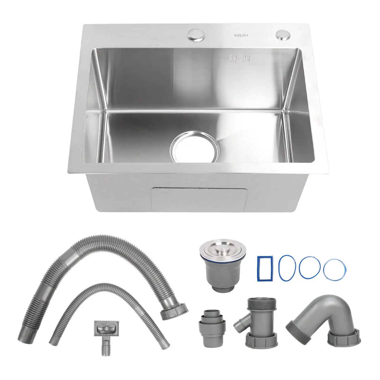 Single Basin Sink Set with Drainer, Stainless Steel Vegetable Washing Sink and Hose - Lootquake