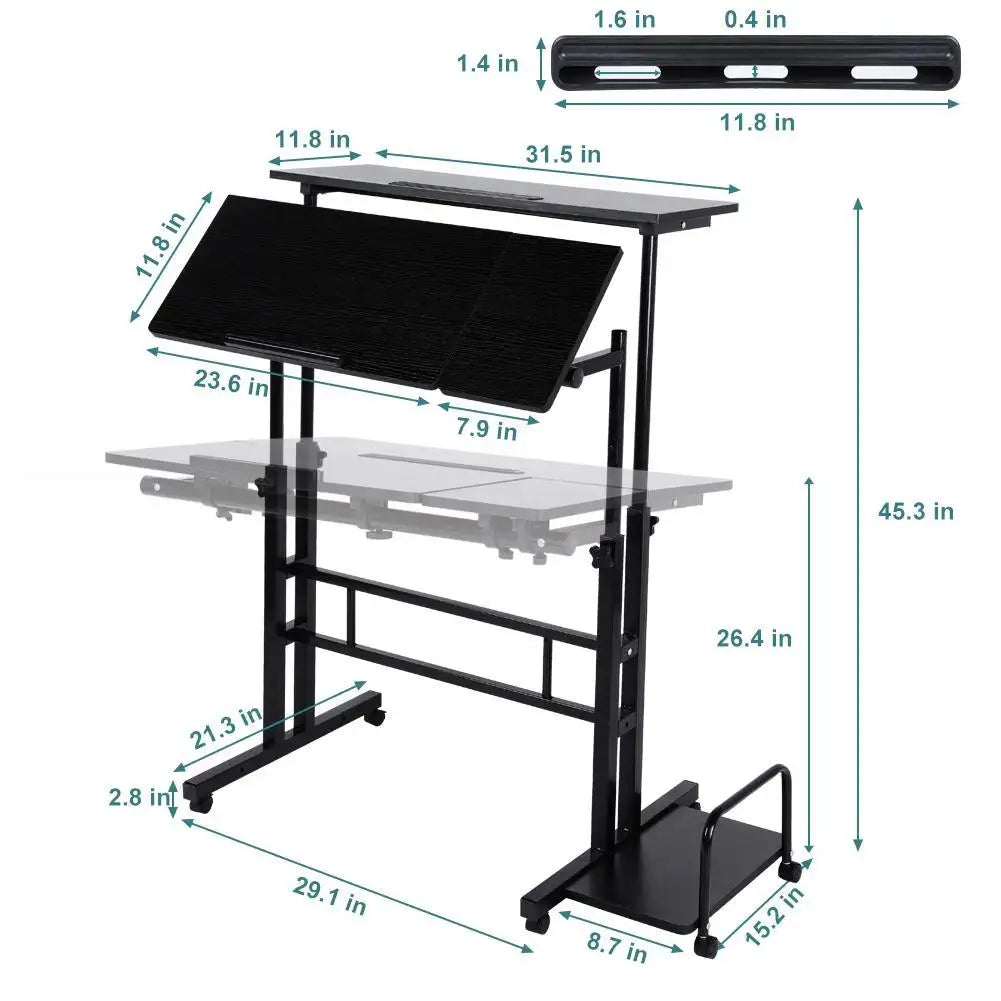 Mobile Standing Computer Workstation Home Office Desk with Wheels and Host Shelf - Lootquake