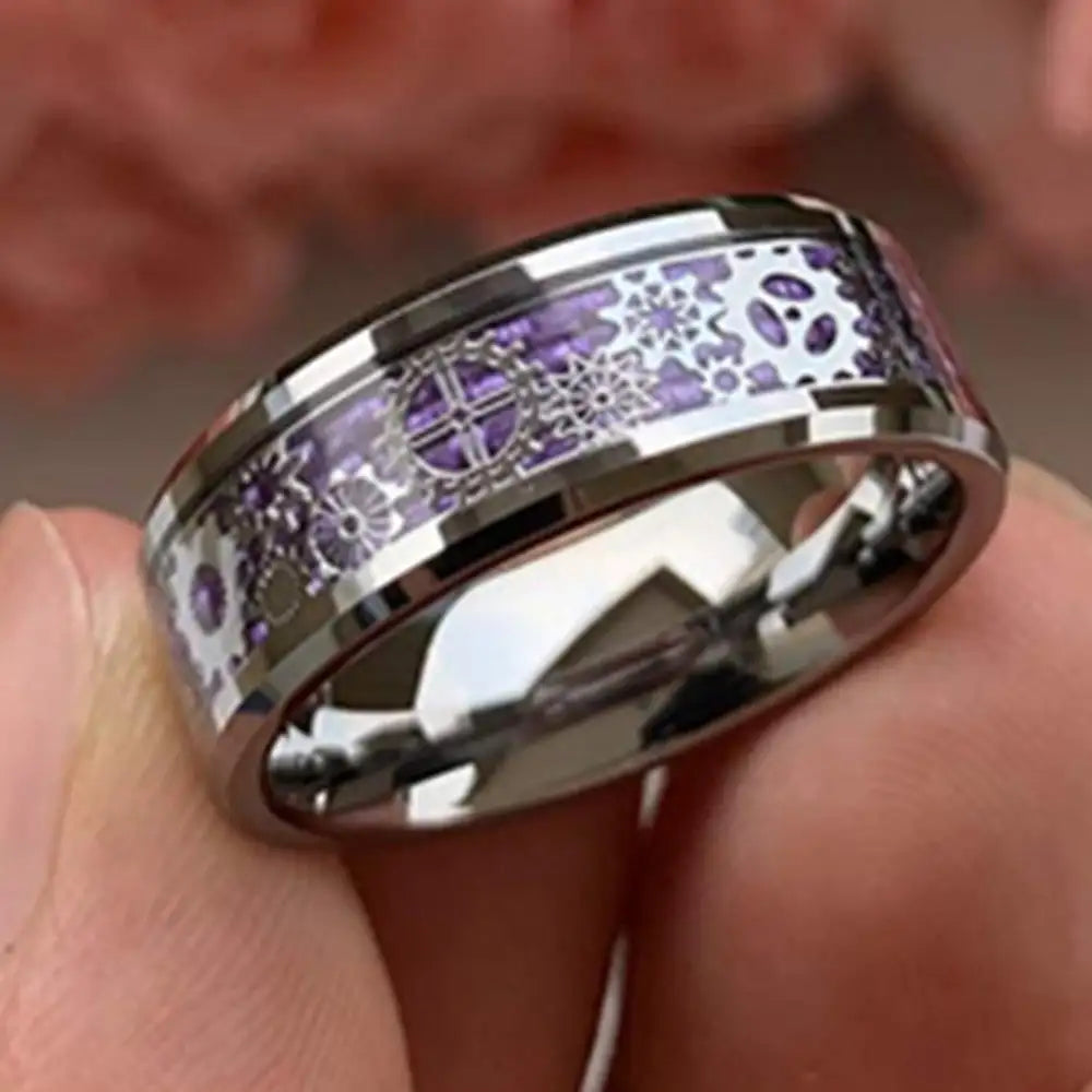 Stainless Steel Purple Gear Patch Ring For Men - Lootquake