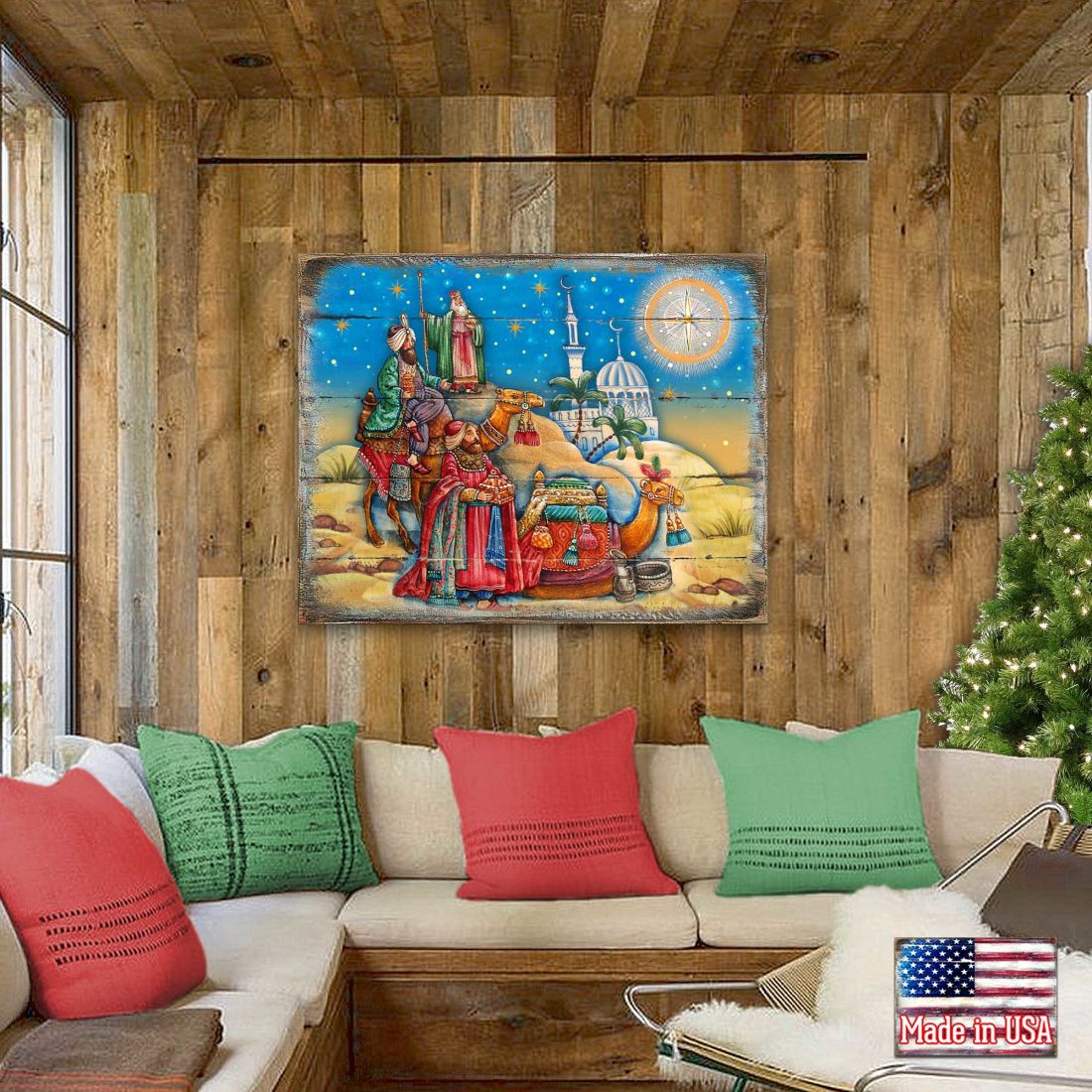 Arte mural de madera de la Natividad de los Reyes Magos de G. DeBrekht - Decoración navideña - 8173853B