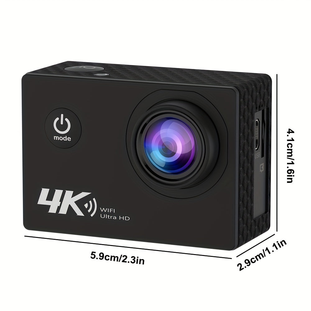Ourlife 4K Ultra HD Action Camera with WiFi, 32GB Memory Card Included, Transparent Underwater Sports Camera, Digital Zoom, Automatic Focus, LCD Display, Rechargeable Battery, Ideal for Outdoor Adventures, Underwater Photogra