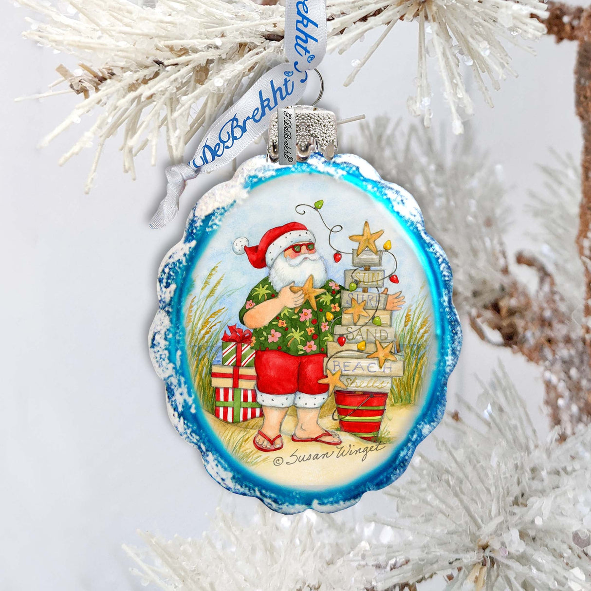 Santa with Christmas Tree Mercury Glass Ornaments by Susan Winget - Christmas Decor - 776039-SW