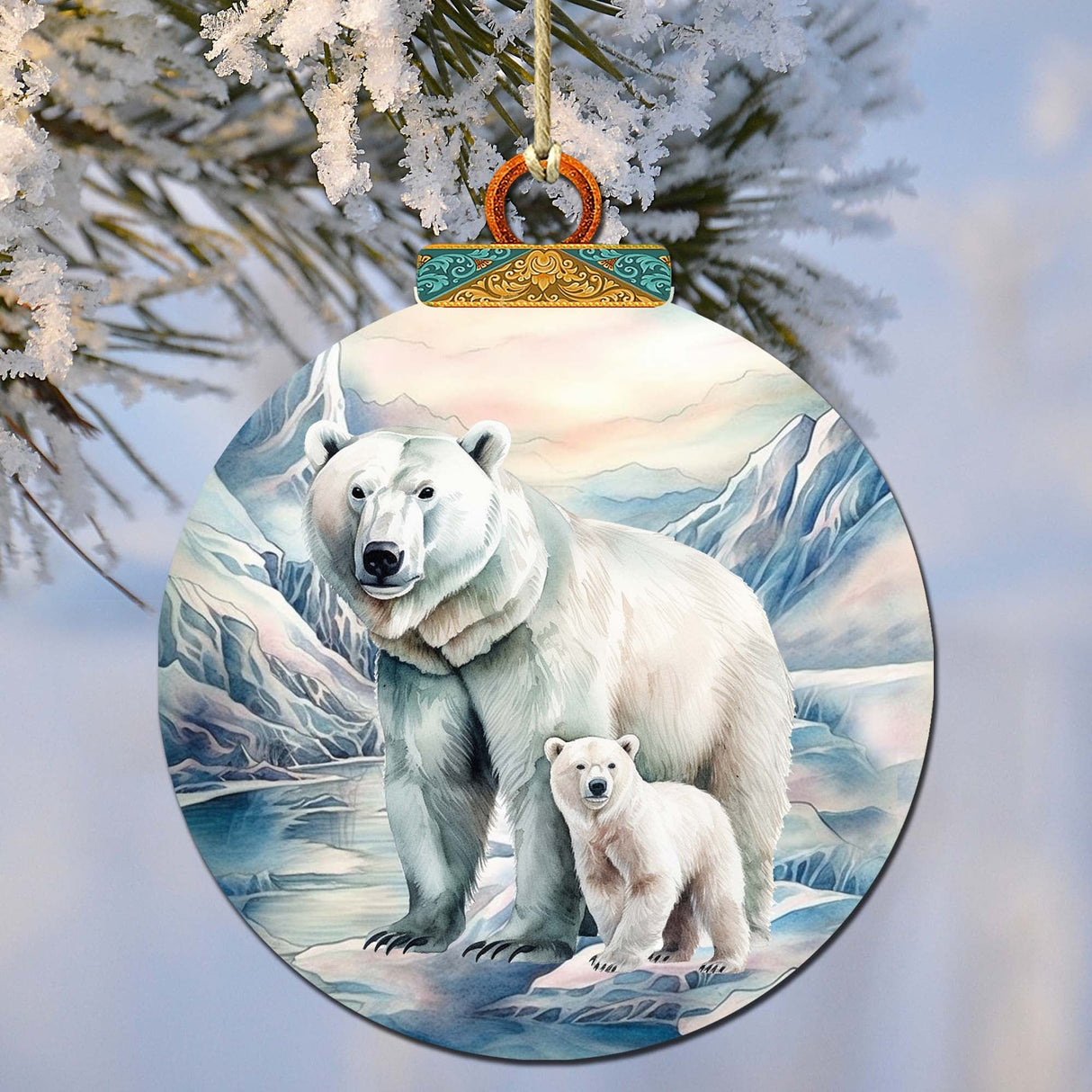 Adornos de madera de oso polar en la nieve de G.Debrekht - Decoración navideña con temática de vida silvestre - 870049