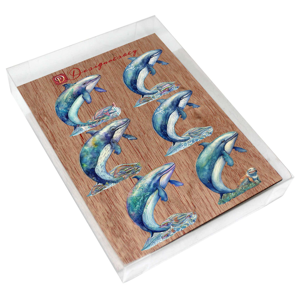 Juego de 6 imanes decorativos de madera "Melodía de ballena" de G. Debrekht - Decoración costera con fauna - 8090110G-S6