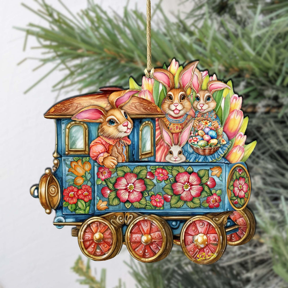 Easter Bunny Train Wooden Ornaments by G. DeBrekht Easter Spring Decor - 8652781