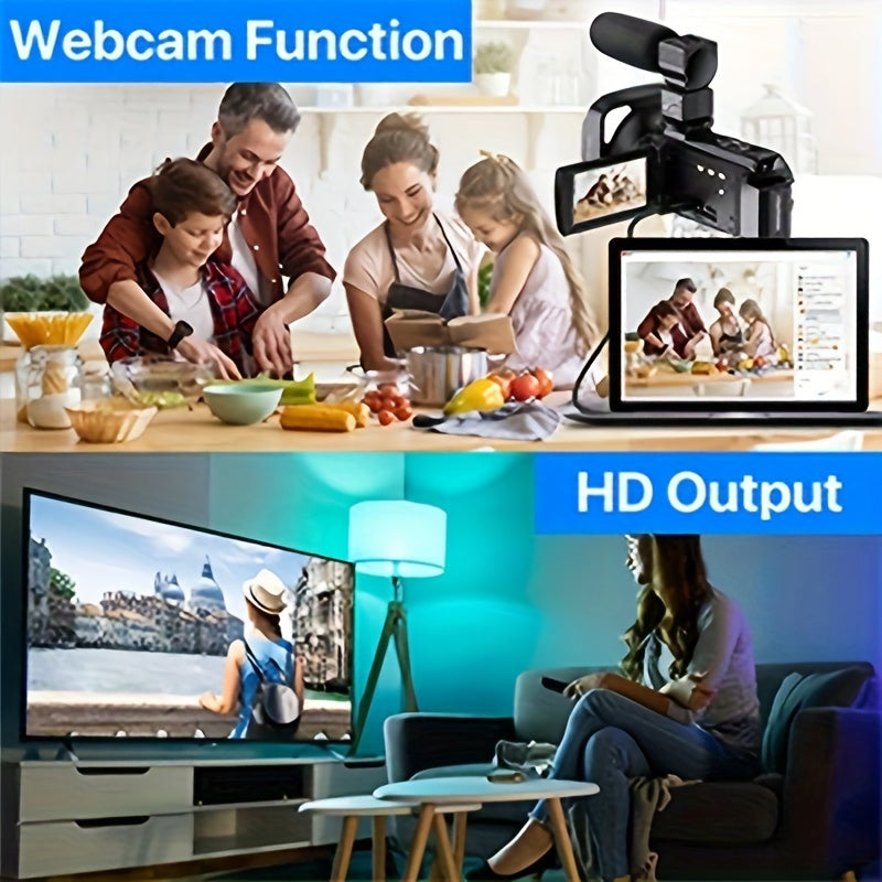 Cámara de video digital Nicamery de 3.0 pulgadas con pantalla táctil capacitiva giratoria de 270 grados, 48 MP, zoom digital de 16x, compatible con Wi-Fi, HD, estabilización de seis ejes, control remoto y dos baterías de 2000 mAh.