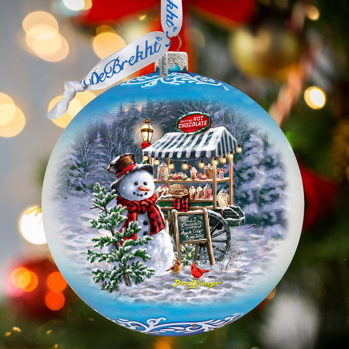 Hot Cocoa Magic - Frosty Fun Lg Glass Ornament by D. Gelsinger - Christmas Santa Snowman Decor - 73935-DG
