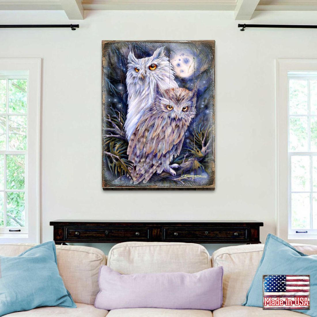 Night Watch Owls Wooden Wall Art by J. Bergsma - Nature Wildlife Decor - 8592902BP-JB
