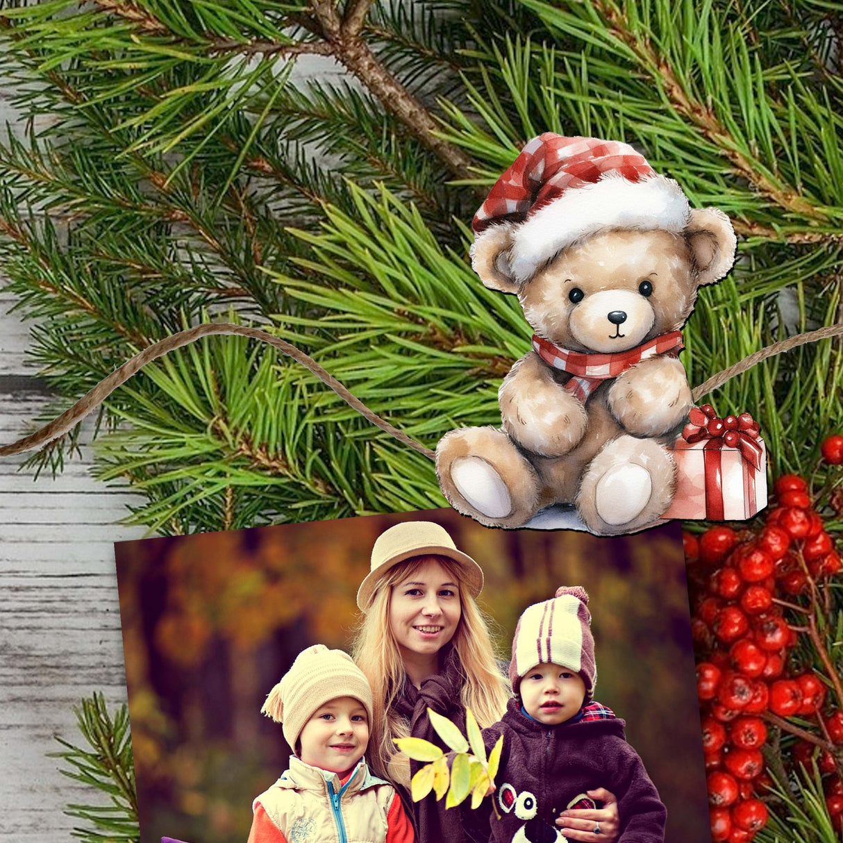 Christmas Teddy Bear Decorative Wooden Clip-on Ornaments Set of 3 by G. Debrekht - Christmas Decor - 8091011C-S3