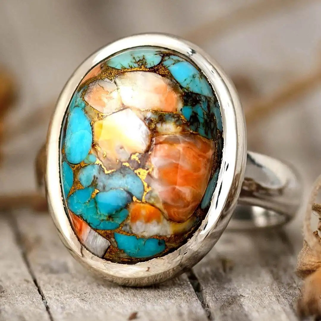 Oval Color Turquoise Ring Copper Niche - Lootquake