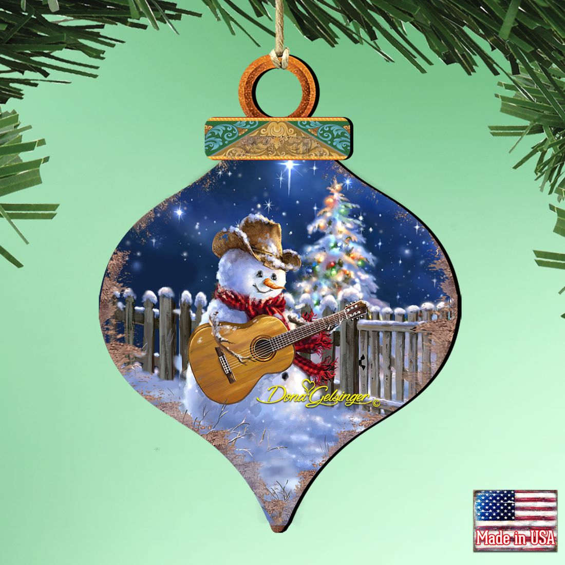 Guitarist Snowman Wood Ornament Dona Gelsinger Holiday Tree Ornament 8031120-1531