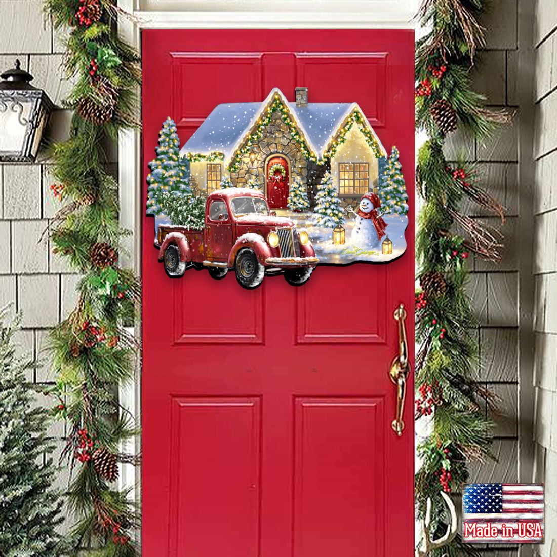 Christmas Light Lane with Truck Door Decor by D. Gelsinger - Christmas Santa Snowman Decor - 8461039H-1926