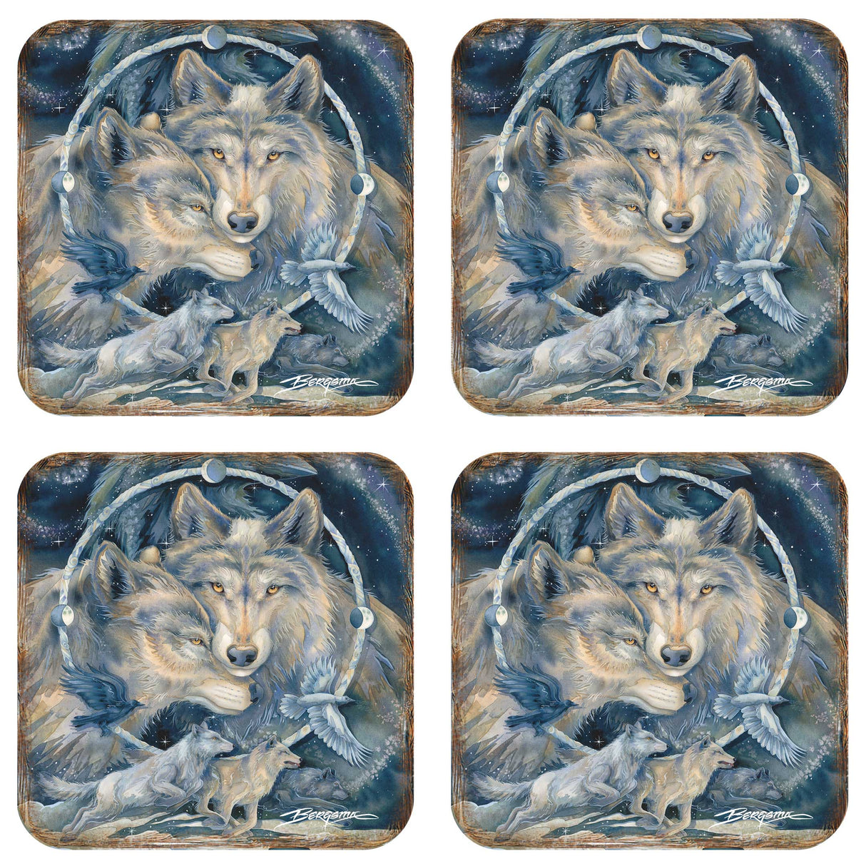 In Spirit I am Free Wooden Cork Coasters Gift Set of 4 by J. Bergsma - Wildlife Decor - 8199471C-S4