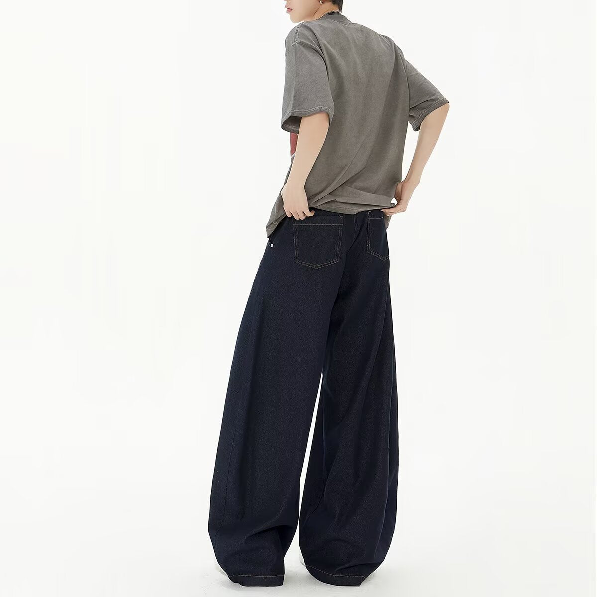 High Waist Dark Blue Wide Leg Jeans - Lootquake