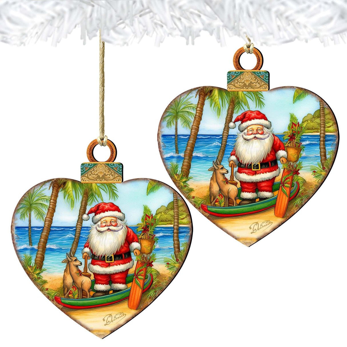 Beach House Decor - Santa on the Beach Wooden Ornaments by G. Debrekht Coastal Holiday Decor - 8688186