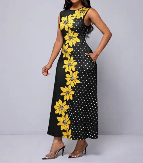 Ladies' Floral Print Off Shoulder Fashionable Dress - Lootquake