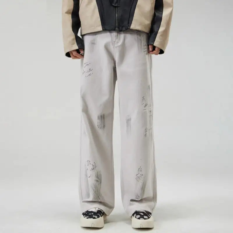 American Street Hip Hop Tie-dyed Washed Jeans Men - Lootquake