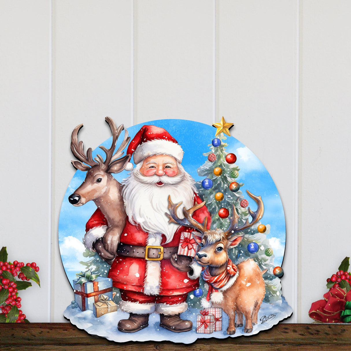 Decoración navideña para puerta con Papá Noel y renos de G. Debrekht - Decoración navideña - 8611032H