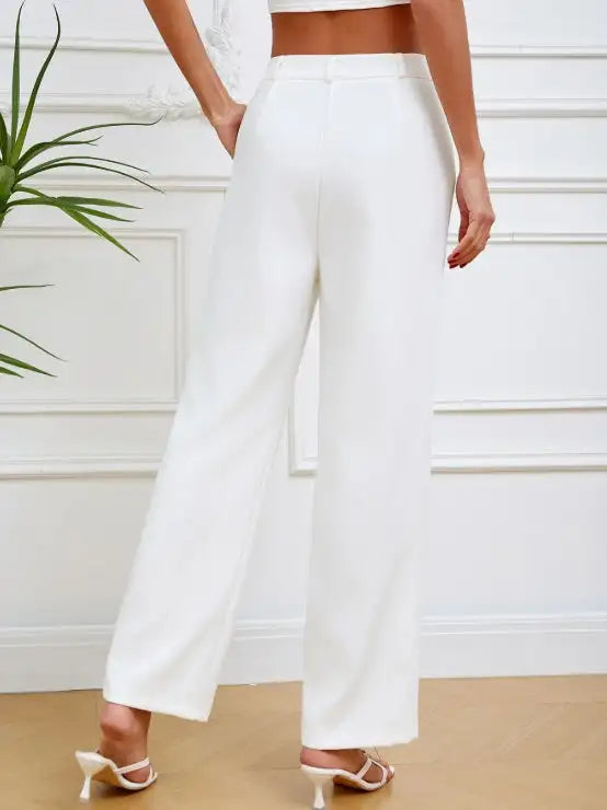 Women's Solid Color Button Slim Straight Tube Simple And Comfortable Pants - Lootquake